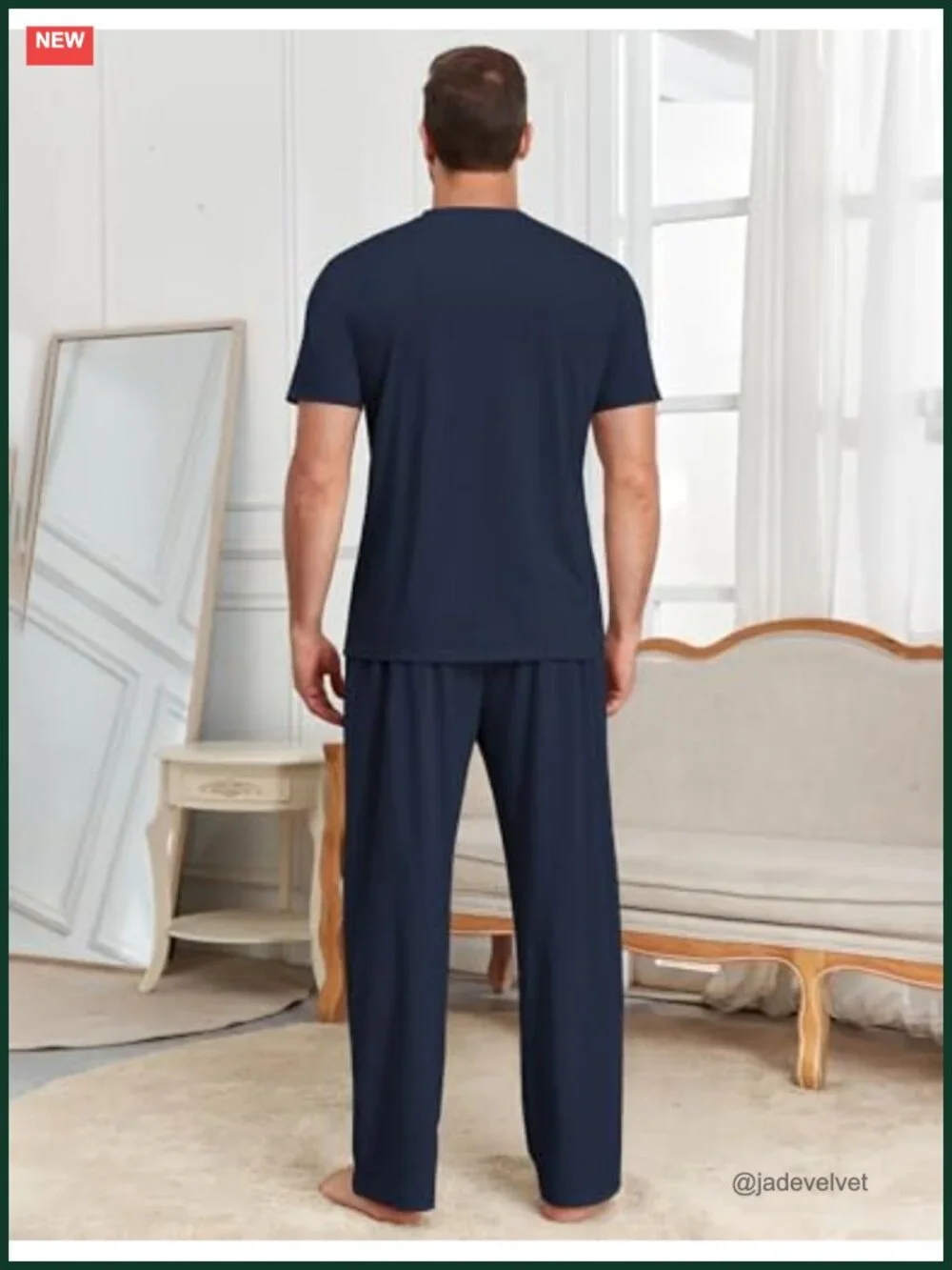 Men's 3-Piece Pajama Set Comfy Lounge Pj Loose Fit Sleepwear Crewneck Top with
